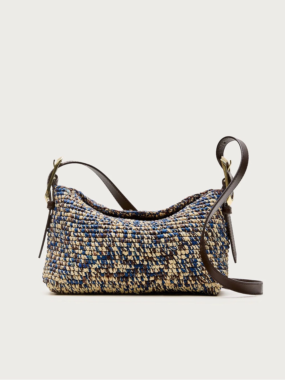J. Crew Blue and Beige Woven Shoulder Bag with Brown Strap - Picture 3 of 5